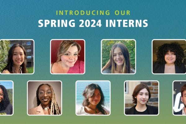 Blue and green gradient background with text reading, 