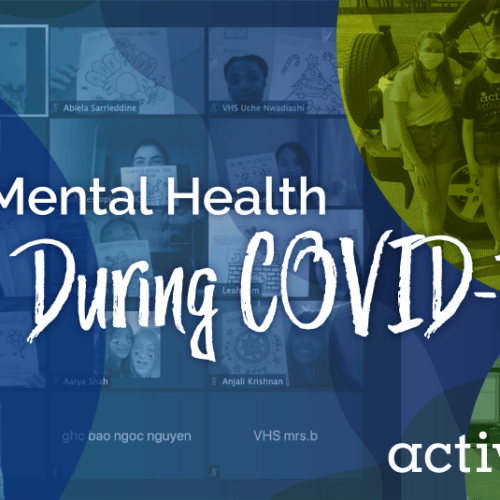 Photo of Alison Malmon in foreground with mask and photos of students with masks in background; text reads 