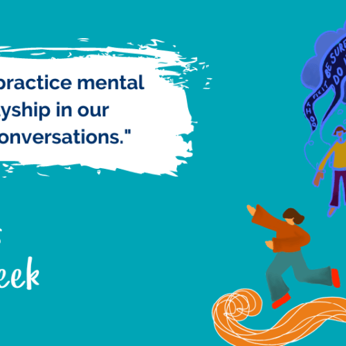 Teal background with text reading, 