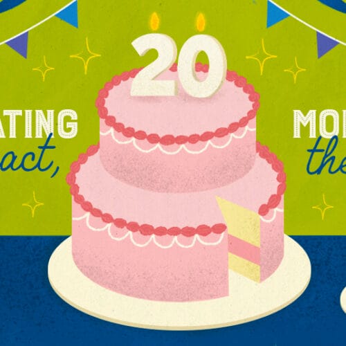 Illustrated graphic of a cake with 