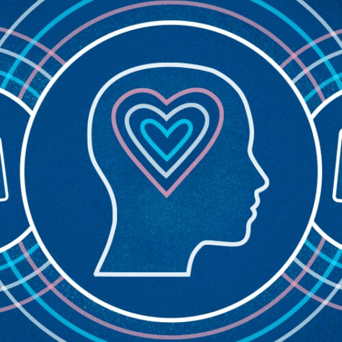 Illustration of icons indicating a person's head, the ASK tool, and a donation box, using a portion of the transgender pride colors blue, pink, and white.