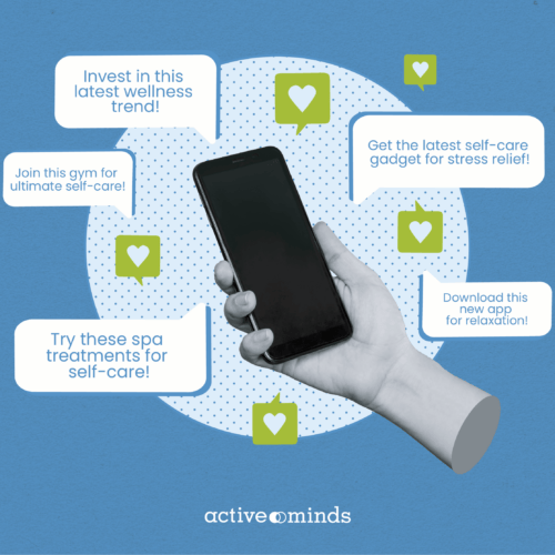 Image of a hand holding a cellphone surrounded by text bubbles reading messages such as, 