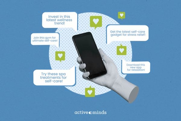 Image of a hand holding a cellphone surrounded by text bubbles reading messages such as,