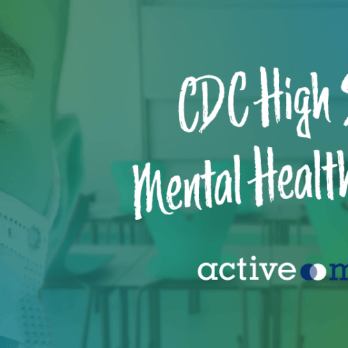 Zoomed-in photo of face wearing mask, with text 