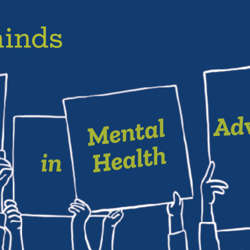 Illustrated graphic of hands holding signs reading, 