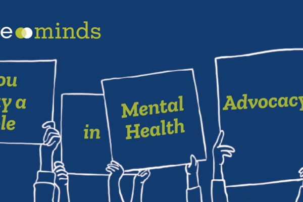 Illustrated graphic of hands holding signs reading, 