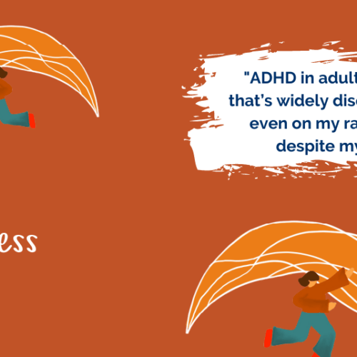 Orange background with abstract elements in the border and hand-drawn figures running; text reads, 