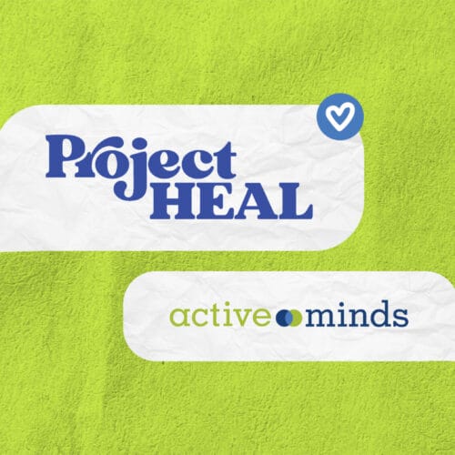 Text Bubbles on a green backdrop with text reading Project Heal and Active Minds
