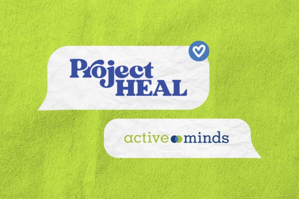 Text Bubbles on a green backdrop with text reading Project Heal and Active Minds