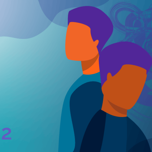 Graphic of two figures with text, 