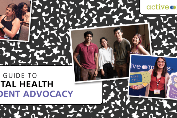 Pattern of a black-and-white composition notebook as the background with text reading, 