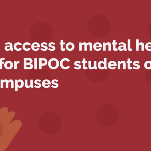 Red background with abstract shapes and white text reading, 