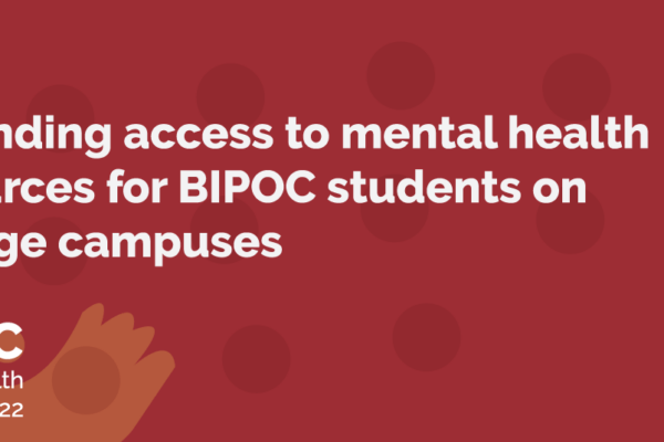 Red background with abstract shapes and white text reading, 