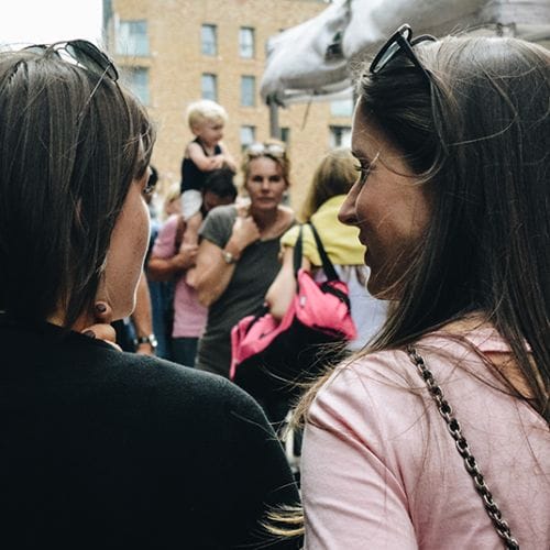 two women talking