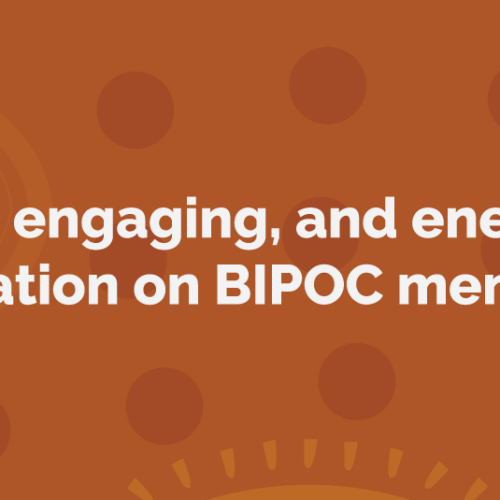 Orange background with abstract shapes and white text reading, 