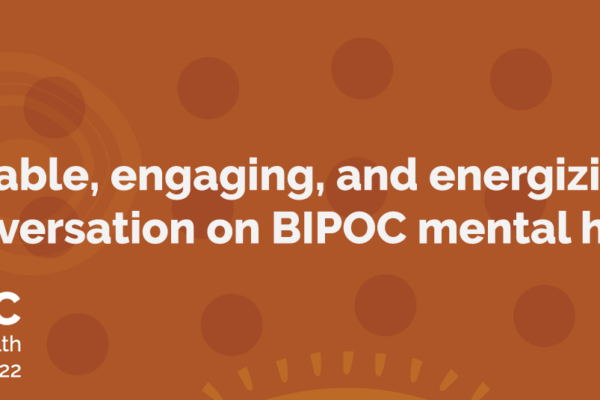 Orange background with abstract shapes and white text reading, 