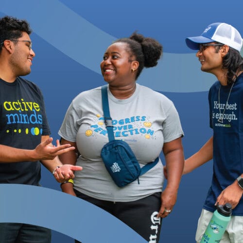 Students talking and wearing Active Minds shirts